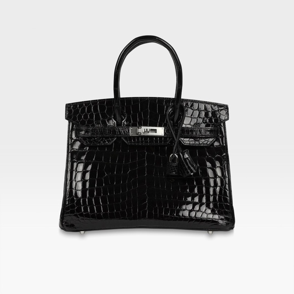 Hermes Handbags - Hermès - Birkin 30 - Black Shiny Niloticus Crocodile